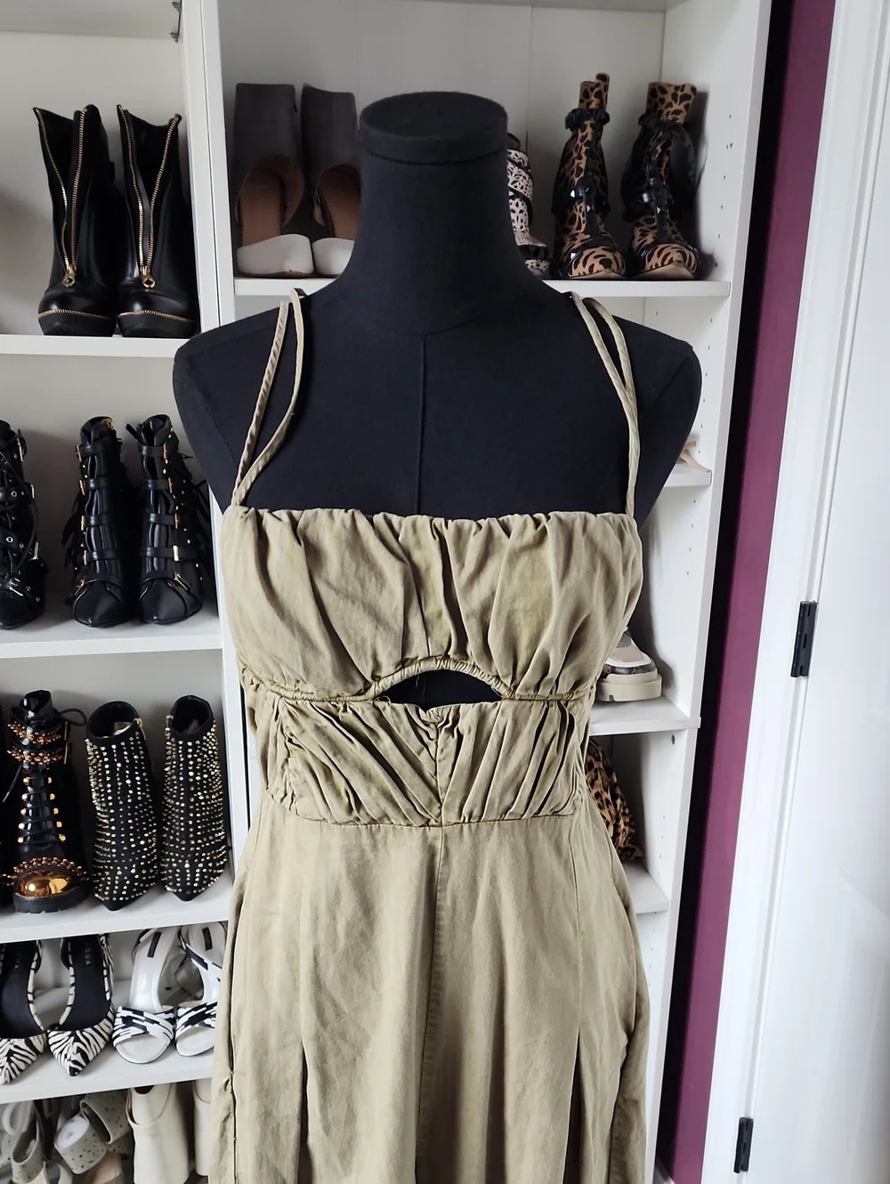 Free People Women's Olive Green Strappy Jumpsuit Dress